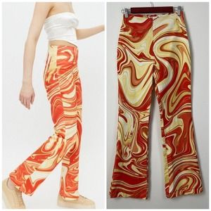 HOSBJERG Vilma Paloma Flare Pants Size S Orange Yellow Printed